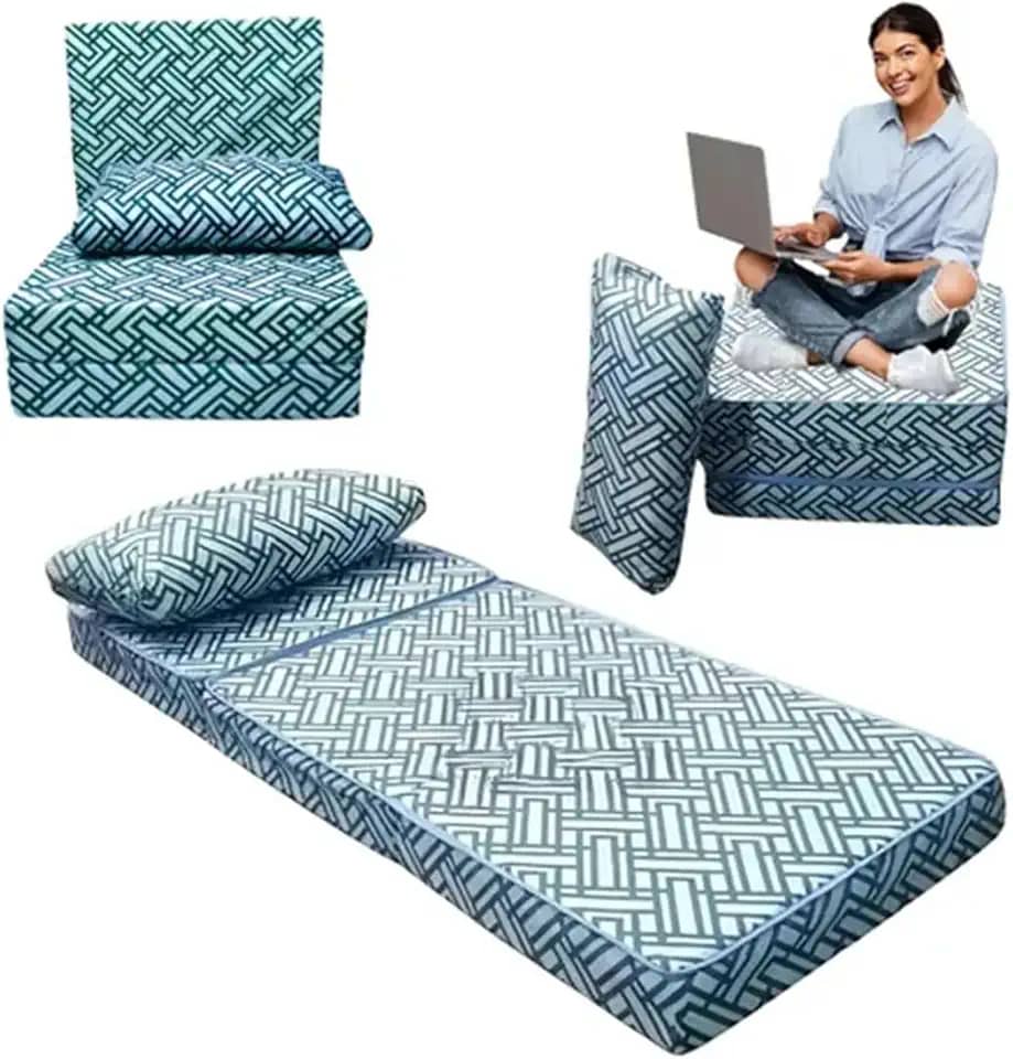 Colchón/almohada, Pouf, Puff Puff Vira Cama, Branco/azull