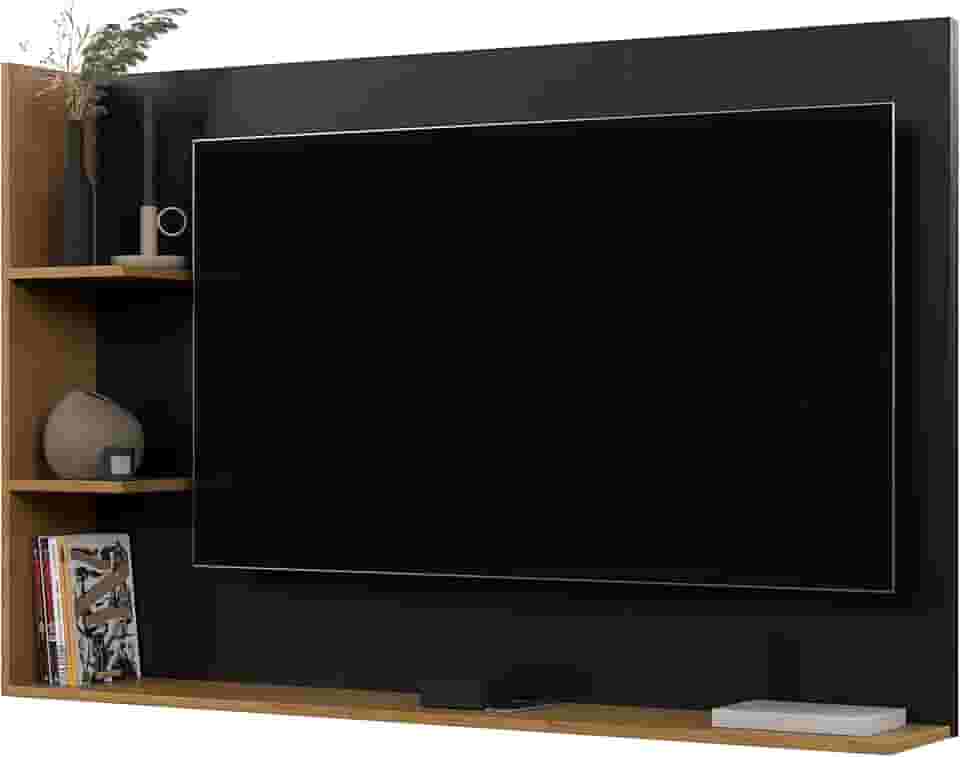 Painel Para TV 50 Polegadas Smart Para Sala Quarto Nicho Com Prateleira Berlim - Quality Móveis (Preto/Nature)