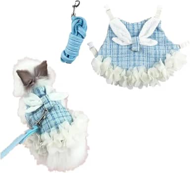 Conjunto de arnês e guia de furão de coelho para coelhos, roupas de coelho para coelhos, roupas de vestido de porquinho-da-índia para gatinho, furão, chihuahua, cachorrinho, mini cachorro e pequenos animais (P, azul)