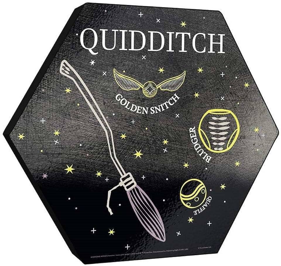 Harry Potter – Quadribol – Vassoura e Pomo Dourado – Impressão em madeira hexagonal de 29 x 25 cm – Pendure sozinho ou conecte a outras peças – Mercadoria oficialmente licenciada