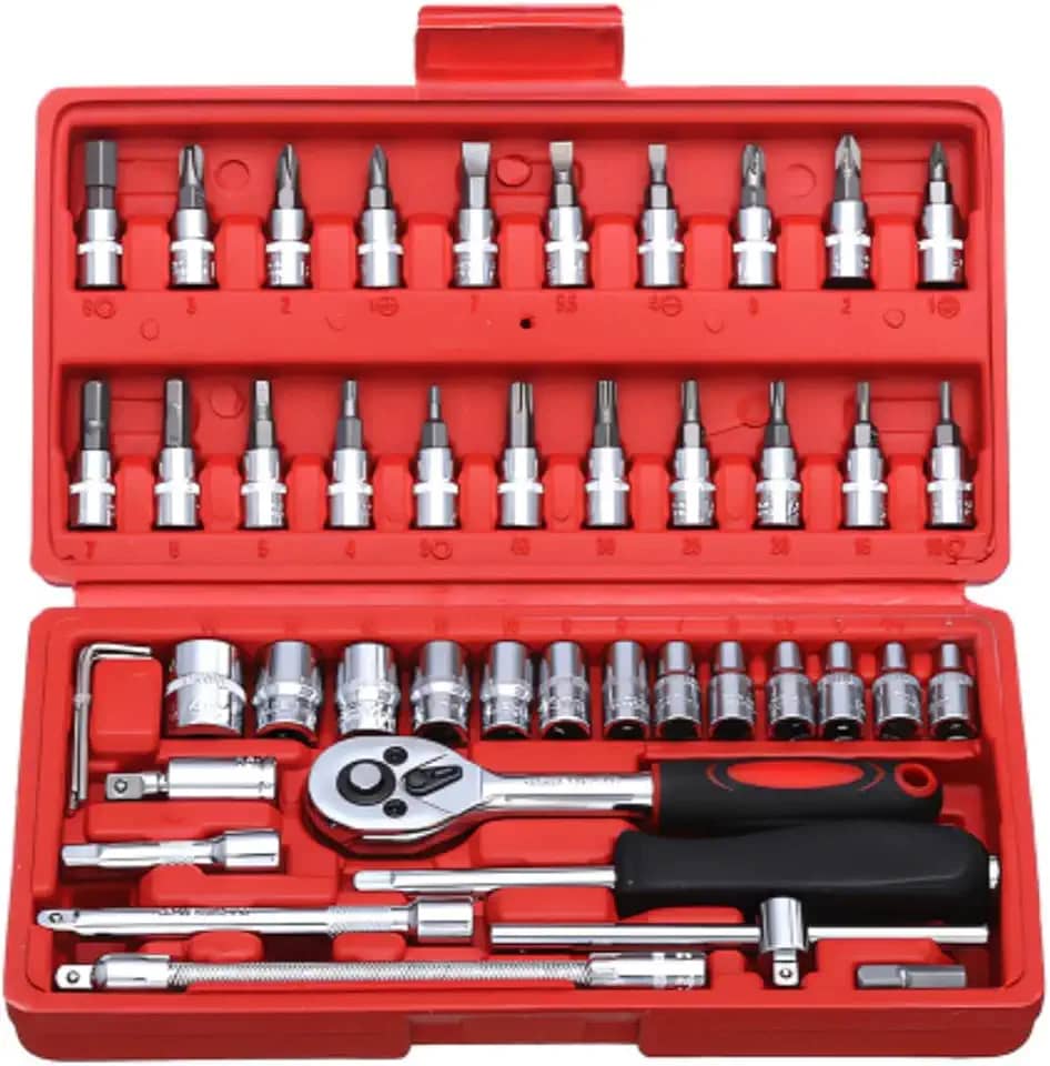 Kit Caixa Jogo de Ferramentas 46 Peças Combinadas Sextavadas Chave Allen Torx Extensor Catraca Soquete Reversível Com Maleta Marca Nosredna Shop