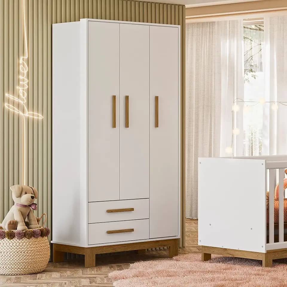 Guarda Roupa Roupeiro Infantil Qencanto Slim 4340 Qmovi Branco Acetinado