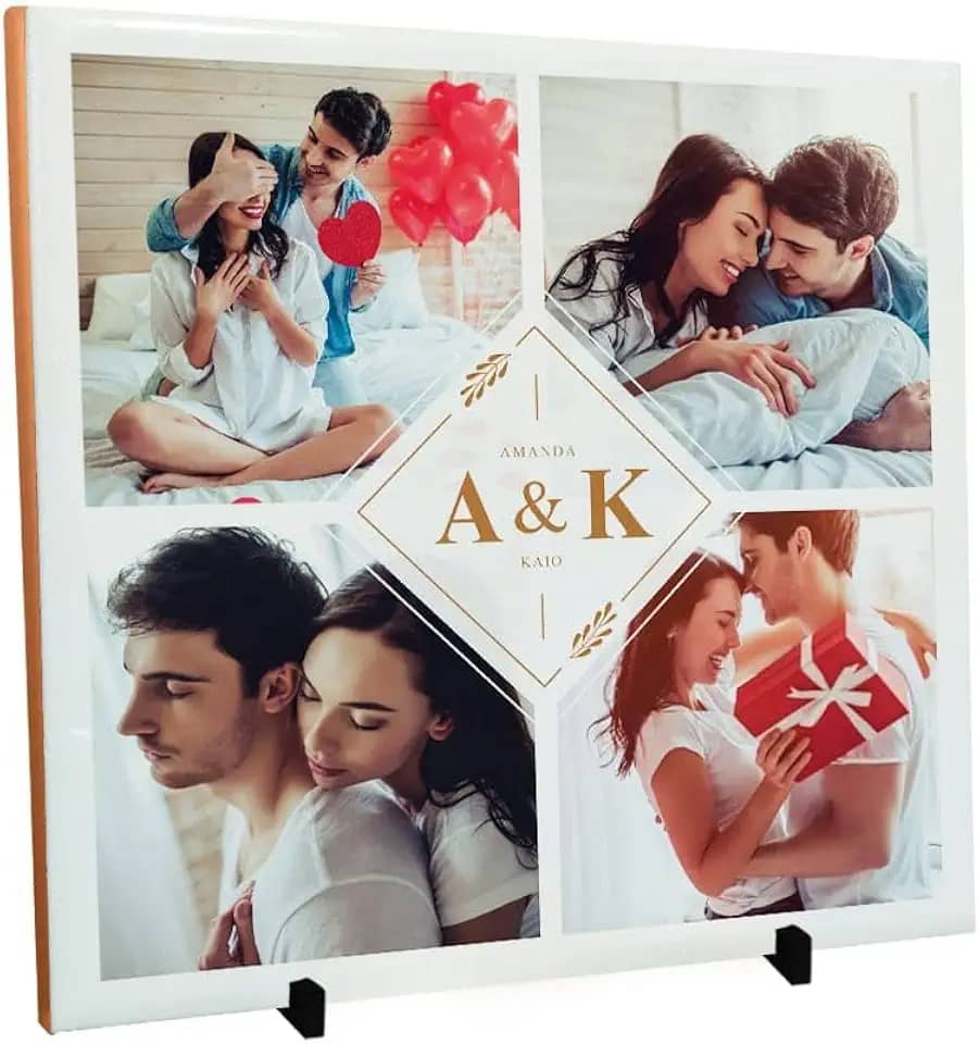 Presente Dia Dos Namorados Azulejo Com 4 Fotos Do Casal Estampada
