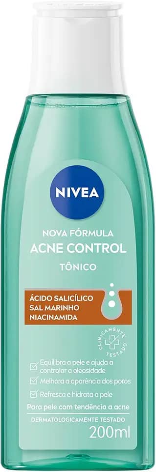 NIVEA Tônico Facial Acne Control 200ml - Ajuda a controlar a oleosidade, não obstrui os poros, remove células mortas, reduz a vermelhidão e hidrata a pele acneica