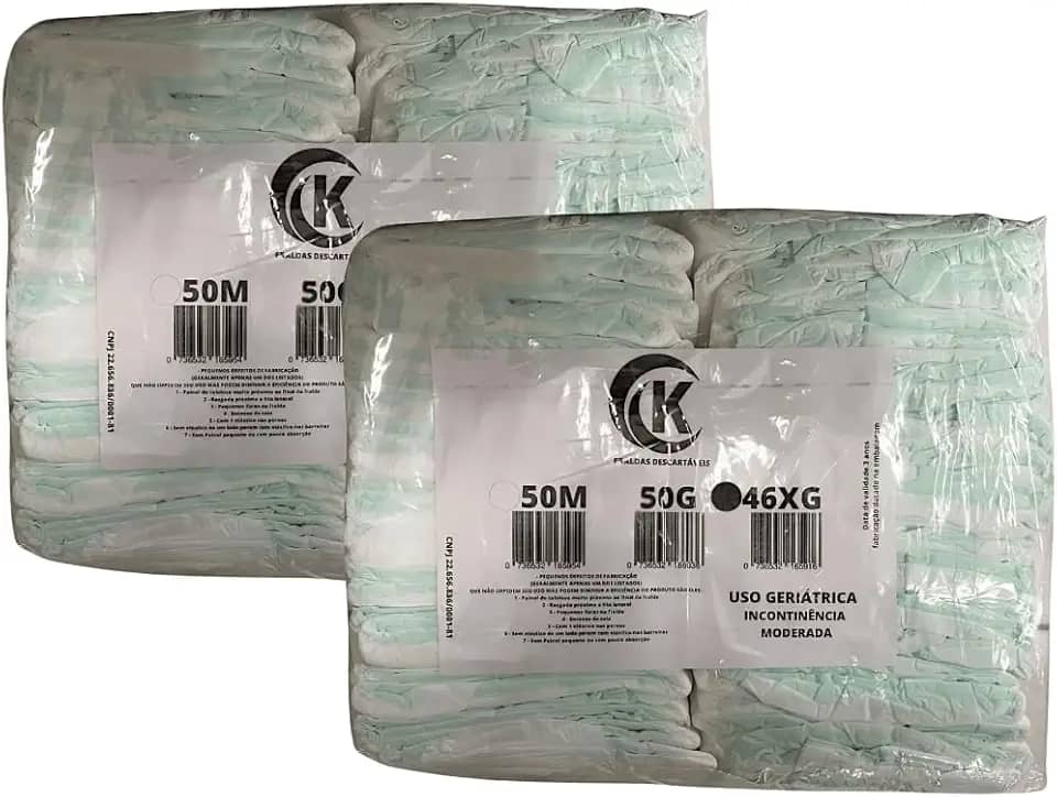 Kit com 2 Fralda Geriátrica Adulto Segunda Linha Com 50 Unidades Tamanho M G XG Incontinência Moderada (X-Grande)