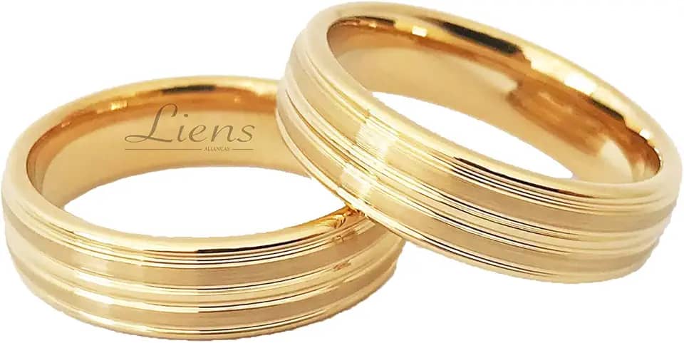 Par de Alianças Casamento Tungstênio Folheada Banhada Ouro 18K Amor Eterno 6mm
