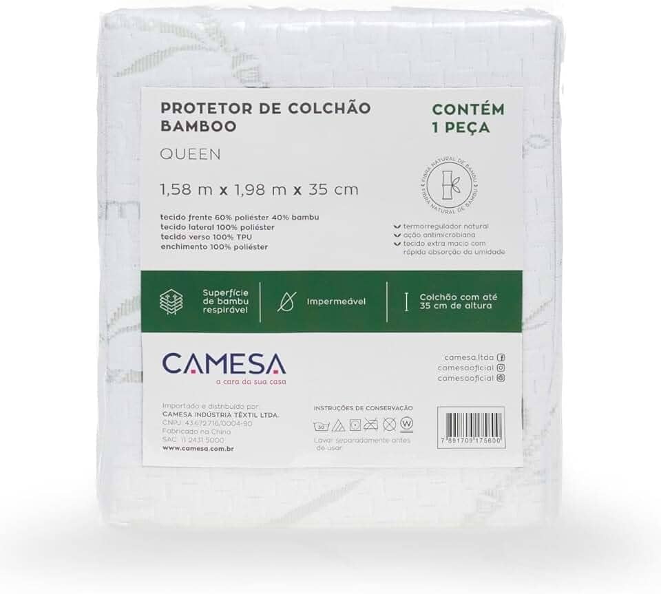 Camesa Protetor De Colchão Bamboo Blend Impermeável Queen 158x198x35cm - Branco