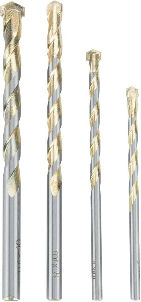 MTX Jogo de Brocas para Concreto Golden Line, 4 Peças (5-6-8-10mm), Liga Dura VK8, Perfuração com Impacto - Para Concreto e Tijolo