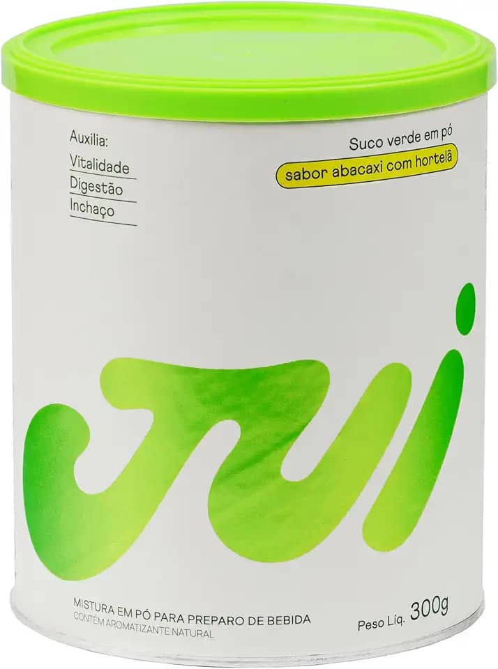 Jui Suco Verde em Pó Sabor Abacaxi com Hortelã 30 Doses, Vegano, 100% Natural, Sem Açúcar, Sem Glúten, Sem Lactose, Para Inchaço, Digestão e Vitalidade