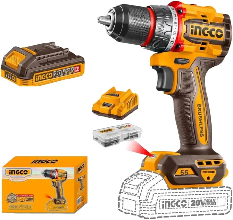 Parafusadeira e Furadeira 20V Ingco A Bateria Brushless 55Nm