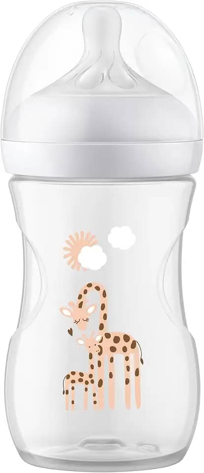 Philips Avent Mamadeira Pétala 3.0 9oz/260ml com bico de fluxo médio (Fluxo 3), Decorada Girafa, SCY903/66
