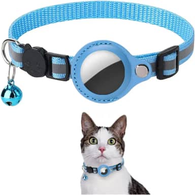 Coleira Anti Perda Pet De Nylon Com Detalhes Reflexivos E Sininho, Coleira Com Capa de Couro Compativel Com Rastreador Airtag, Ideal Animais Pequenos Gatos E Cães, Possui Fivela De