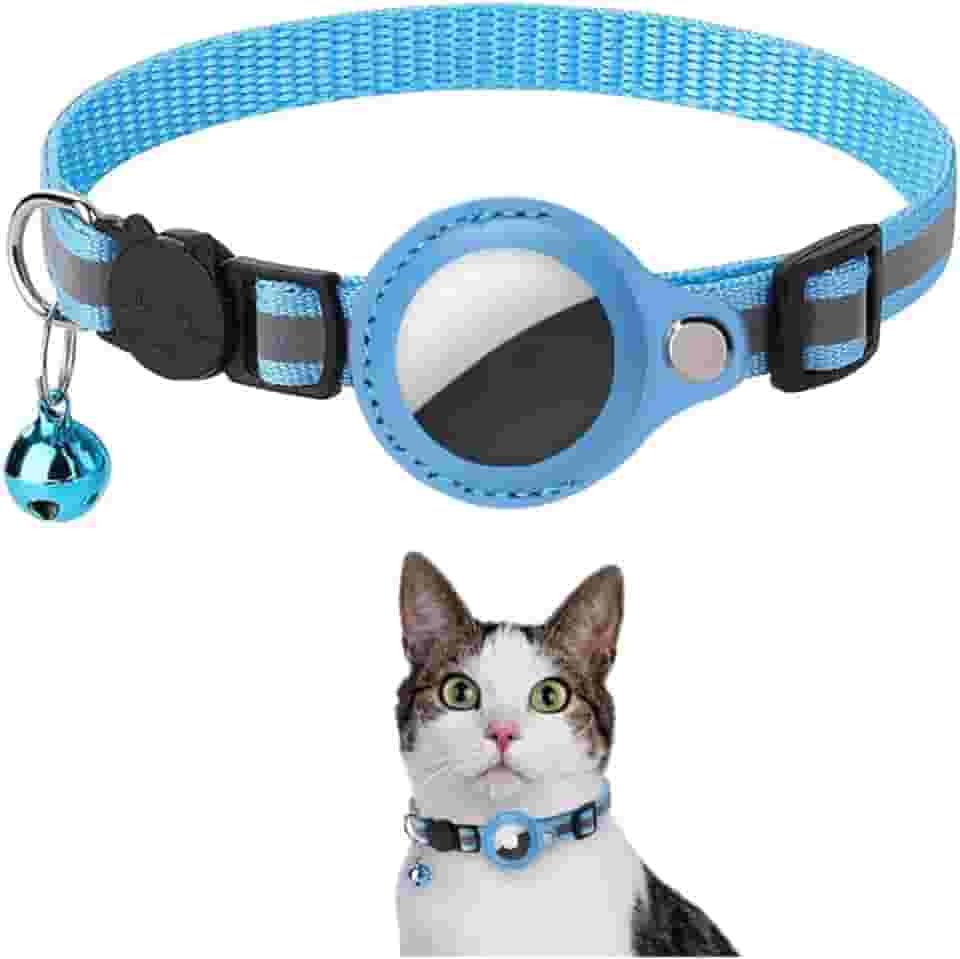 Coleira Anti Perda Pet De Nylon Com Detalhes Reflexivos E Sininho, Coleira Com Capa de Couro Compativel Com Rastreador Airtag, Ideal Animais Pequenos Gatos E Cães, Possui Fivela De