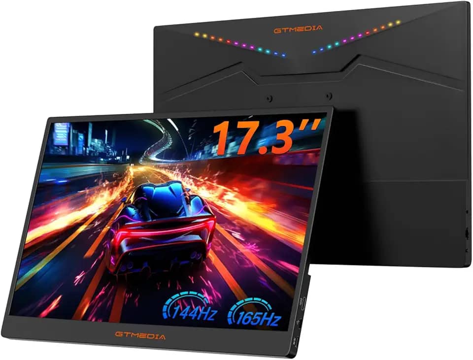 GTMEDIA Monitor Portátil Para Jogos 2.5K 165Hz, 17,3'', 2560 * 1440 Qhd, 100% Srgb Hdr Freesync, Segunda Tela Externa Laptop, Celular, Mac E Ps5