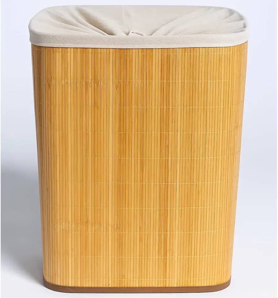 Cesto de Bambu Roupa Suja em Bambu Natural com Forro Fixo 50L Cesto Organizador Multiuso Ecológico e Dobrável para Lavanderia Área de Serviço Quarto e Banheiro Moderno Premium