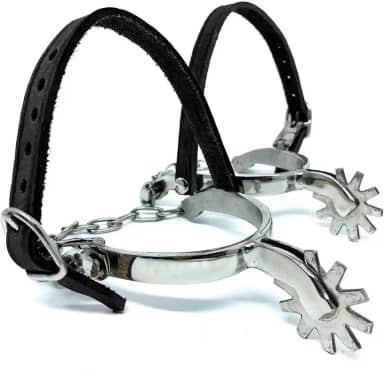 Par Espora Inox Cavalo Vaquejada Montaria Correia Couro Preta ABVAQ Profissional KLOPR