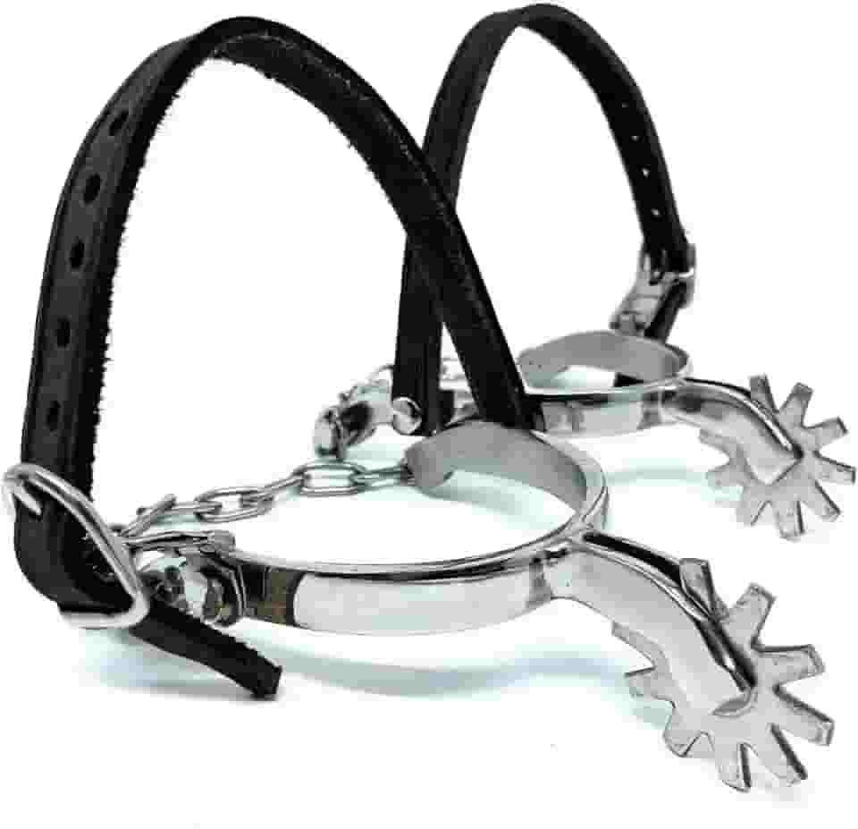 Par Espora Inox Cavalo Vaquejada Montaria Correia Couro Preta ABVAQ Profissional KLOPR