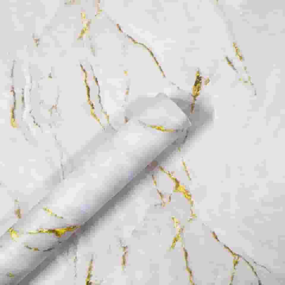 Papel de Parede Autoadesivo de Mármore Texturizado, Rolo de 5 Metros x 45 cm, Branco (1)