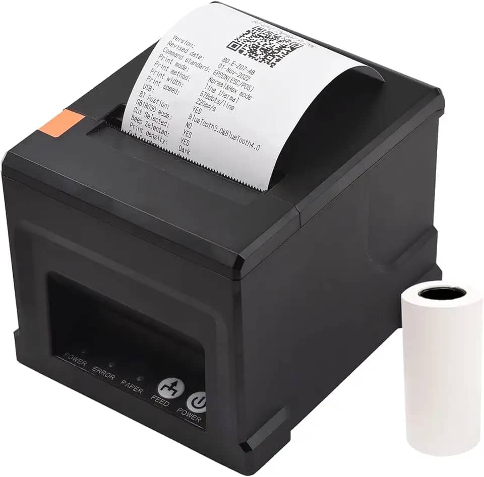 impressora térmica,ERYUE Impressora de recibos USB + LAN de 80 mm Impressora POS com cortador automático Compatível com suporte ESC/POS