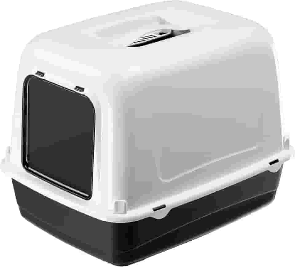 Ferplast CLEAR CAT 10, sanitário fechado para gatos com filtro de carbono antiodor, porta escurecida e alça, preto