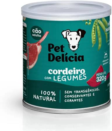 Pet Delícia Cordeiro com Legumes 320g, Alimentação Natural Super Premium para Cães Sensíveis, Peles Sensíveis