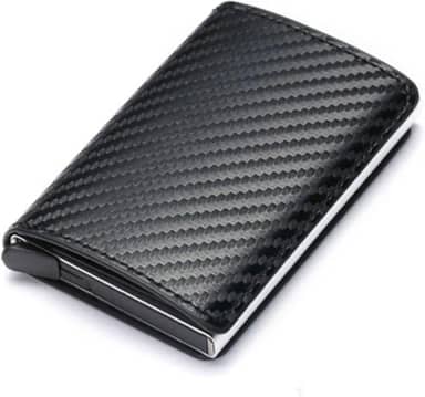 Carteira masculina com bloqueio de RFID, carteira de couro sintético de fibra de carbono com 8 compartimentos para cartão de crédito, linha moderna, fina, duas dobras para dinheiro