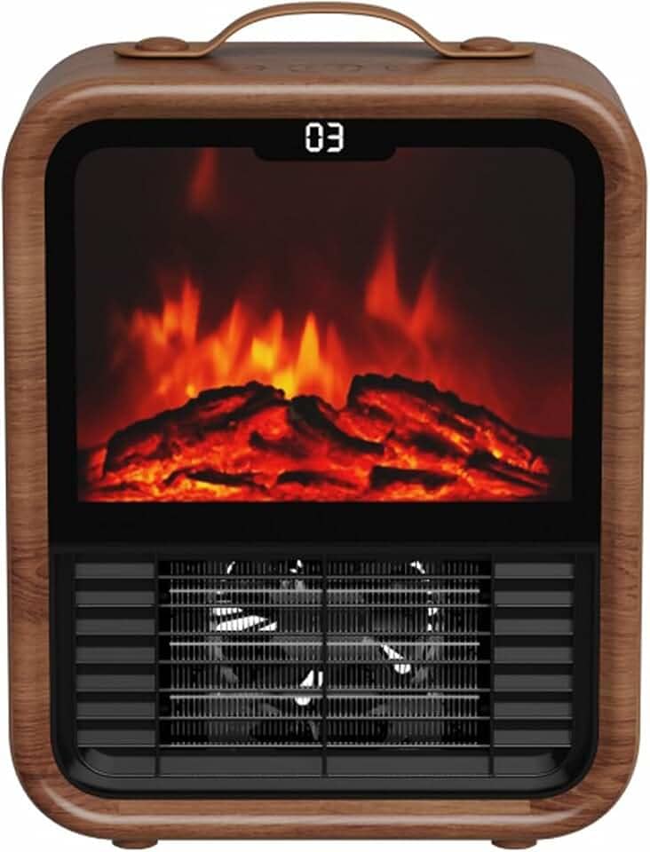 Mini Aquecedor Lareira Elétrico com 4 Configurações de Calor e Proteção contra Superaquecimento, Chama Dinâmica 3D com Design de Alça para Escritório, Casa, Quarto