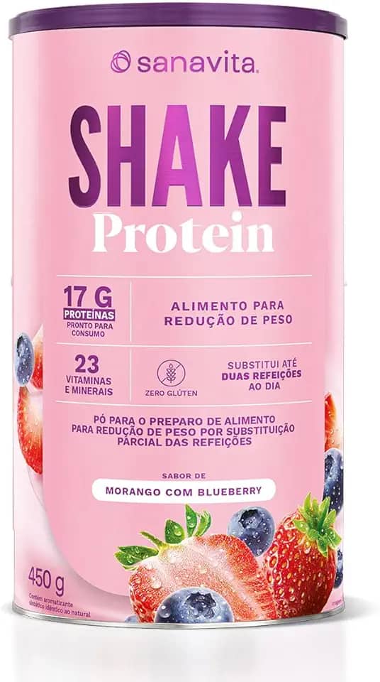 Sanavita Shake Protein - Substituto de Refeição - Sabor Morango com Blueberry - 450g
