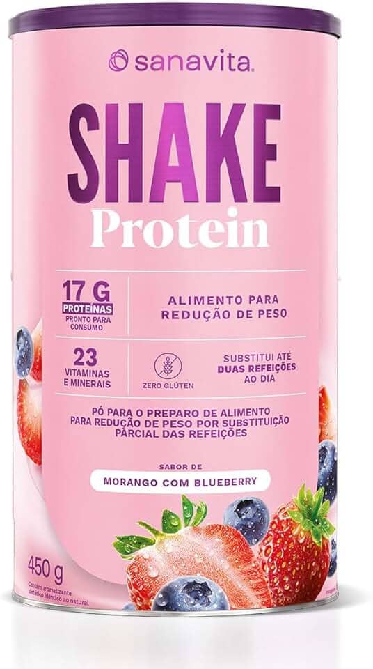 Sanavita Shake Protein - Substituto de Refeição - Sabor Morango com Blueberry - 450g