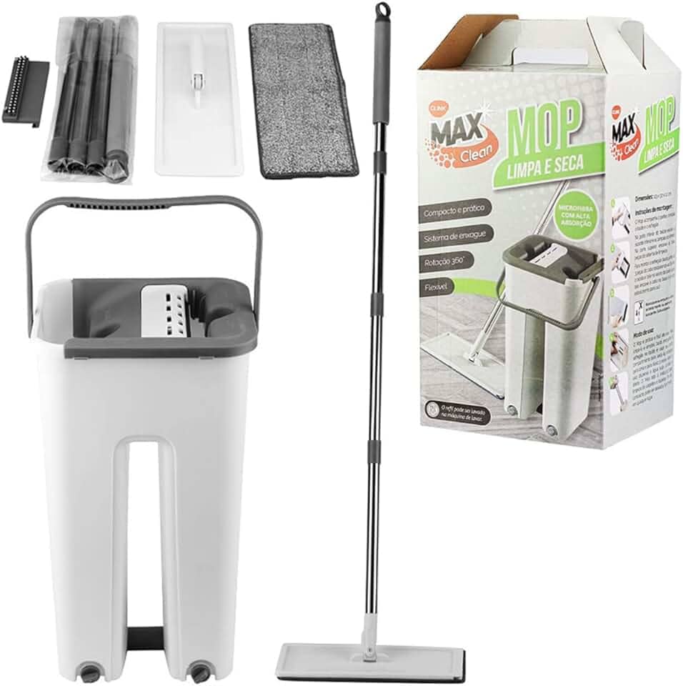 Flat Mop Com Balde E Rodo Com Esfregão Refil 6L Branco