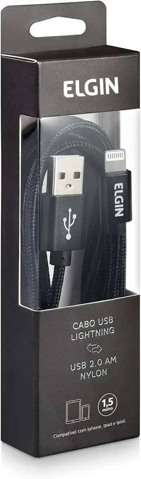 Cabo Lightning Nylon Elgin Dispositivos Apple 1,5 Metros Preto