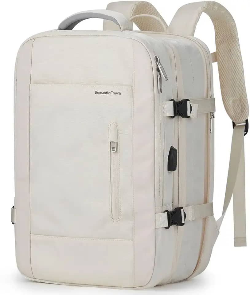 Mochila de Viagem Expansivel Masculina Feminina, Mochila Para Notebook Executiva Impermeável Reforçada Cabo USB,Mochilas Trabalho Escola Viagens Presente (Bege)