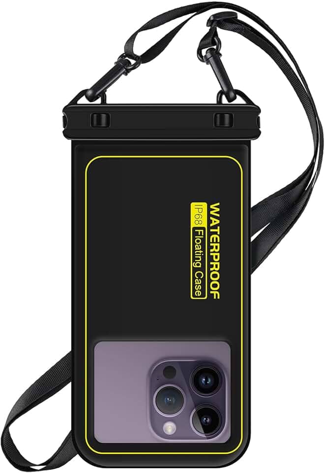 Bolsa de telefone à prova d'água flutuante, capa de telefone IP68 à prova d'água para iPhone 16 Pro 15 14 13 12 11 Pro Max Samsung Google, bolsa seca com cordão ajustável, até 6,7 polegadas preta