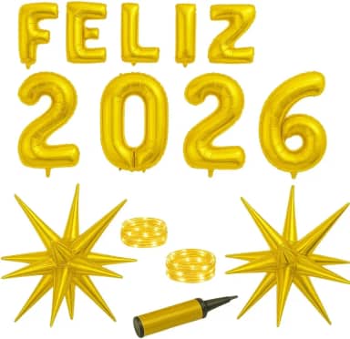 Kit Decoração Réveillon 2023, Balões Metalizados Dourados, Luzes LED 2m, Estrelas 3D, Números Grandes, Conjunto para Festas e Fotos