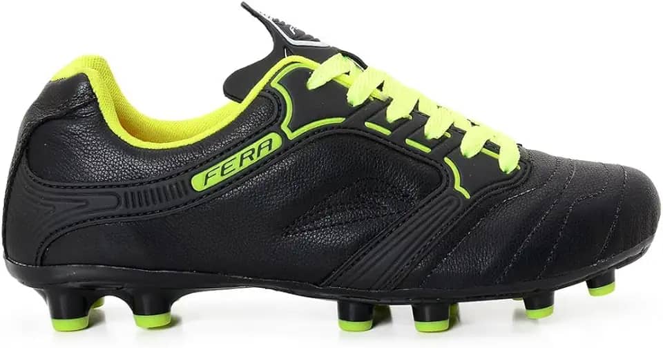 Chuteira Couro Legitimo Campo Gramado Travas Preto Amarelo Limão Sola Colada Costurada