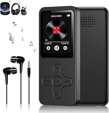 MP3 MP4 Player Slim MP3 Music Player Gravador de Rádio FM MP3 Player Bluetooth Reprodução de Música e Vídeo Suporte Cartao de Memoria de Até 128 GB(Preto) GN438