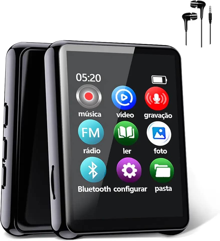 MP3 MP4 Player Music Player Bluetooth 5.0 Música Digital Portátil MP3 Player Bluetooth com Alto-falante Rádio FM Som Preto