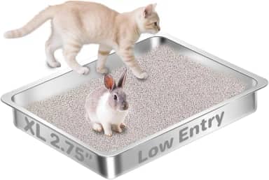 Amibud Caixa de areia de aço inoxidável de entrada baixa para gatos idosos, caixa de areia rasa grande de gatinhos de metal, bandeja de areia para gatinhos de fácil acesso - 40 cm C x 35 cm L x 7 cm A
