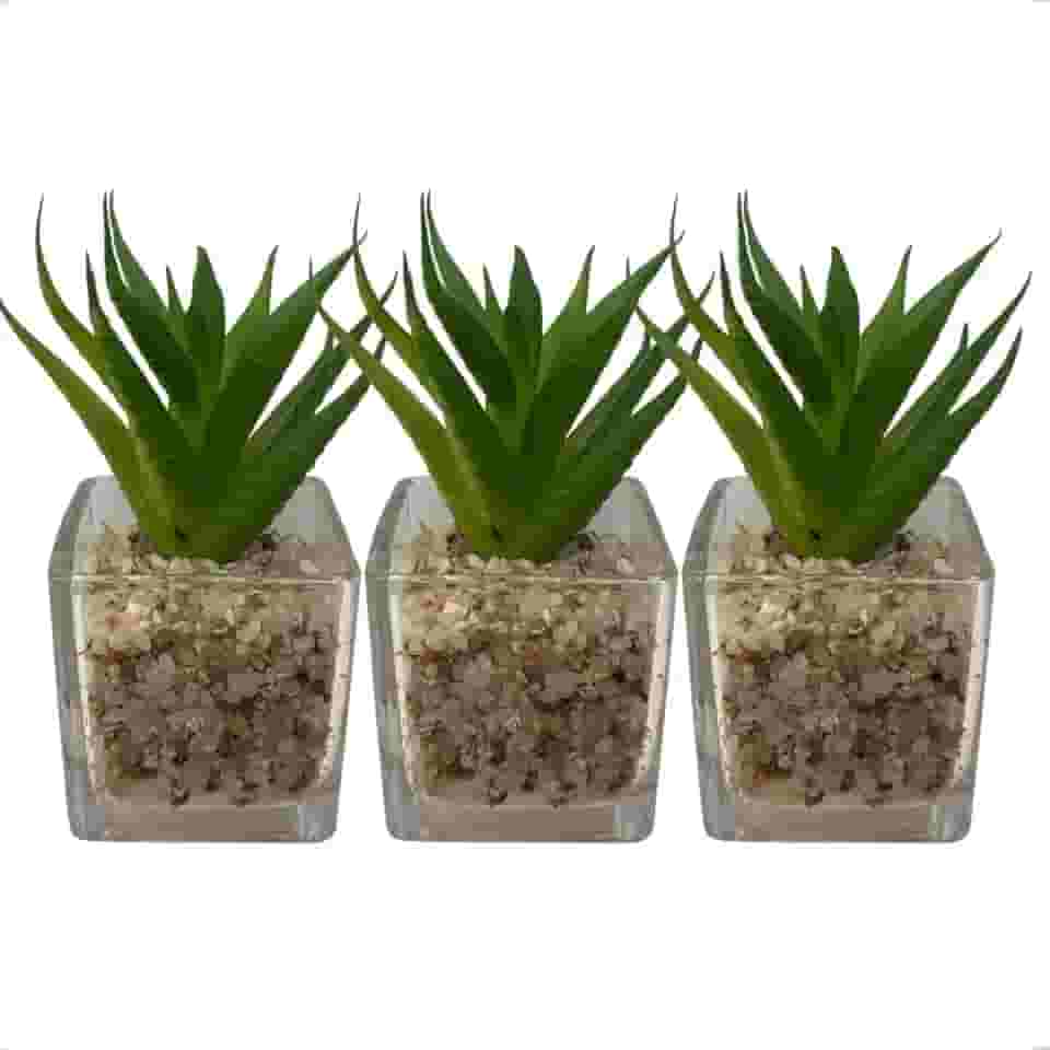 Mini Vaso Decorativo com Suculenta Artificial em Vidro, 5 x 8 cm, Transparente (3)