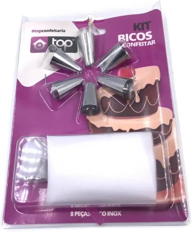 Bicos De Confeitar Inox + Saco Bisnaga 8 Peças Para Confeitaria | Kit Decoração Bolos Cupcakes Tortas Sobremesas