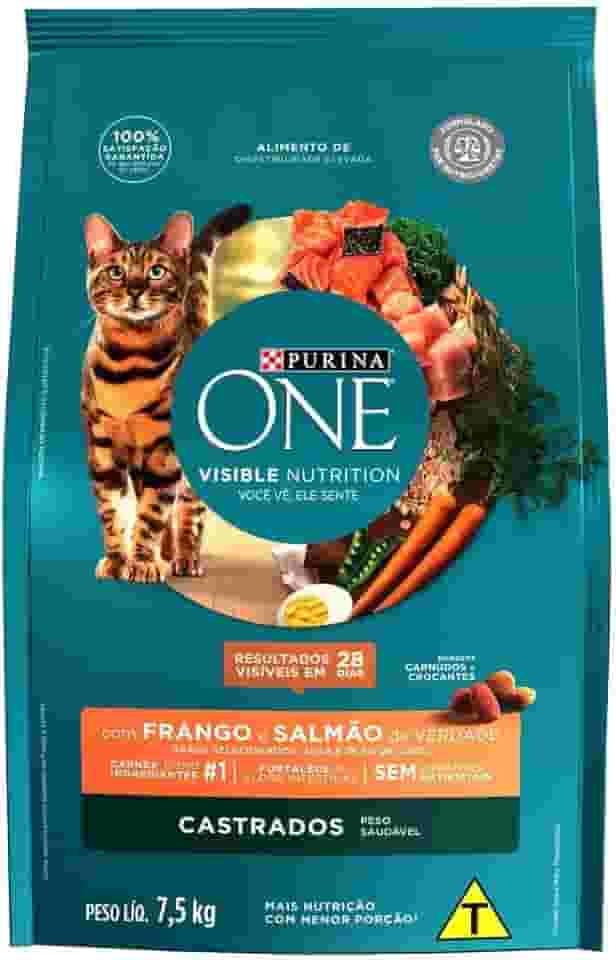 Purina One - Ração para Gatos Adultos Castrados, Frango e Salmão, 7,5kg