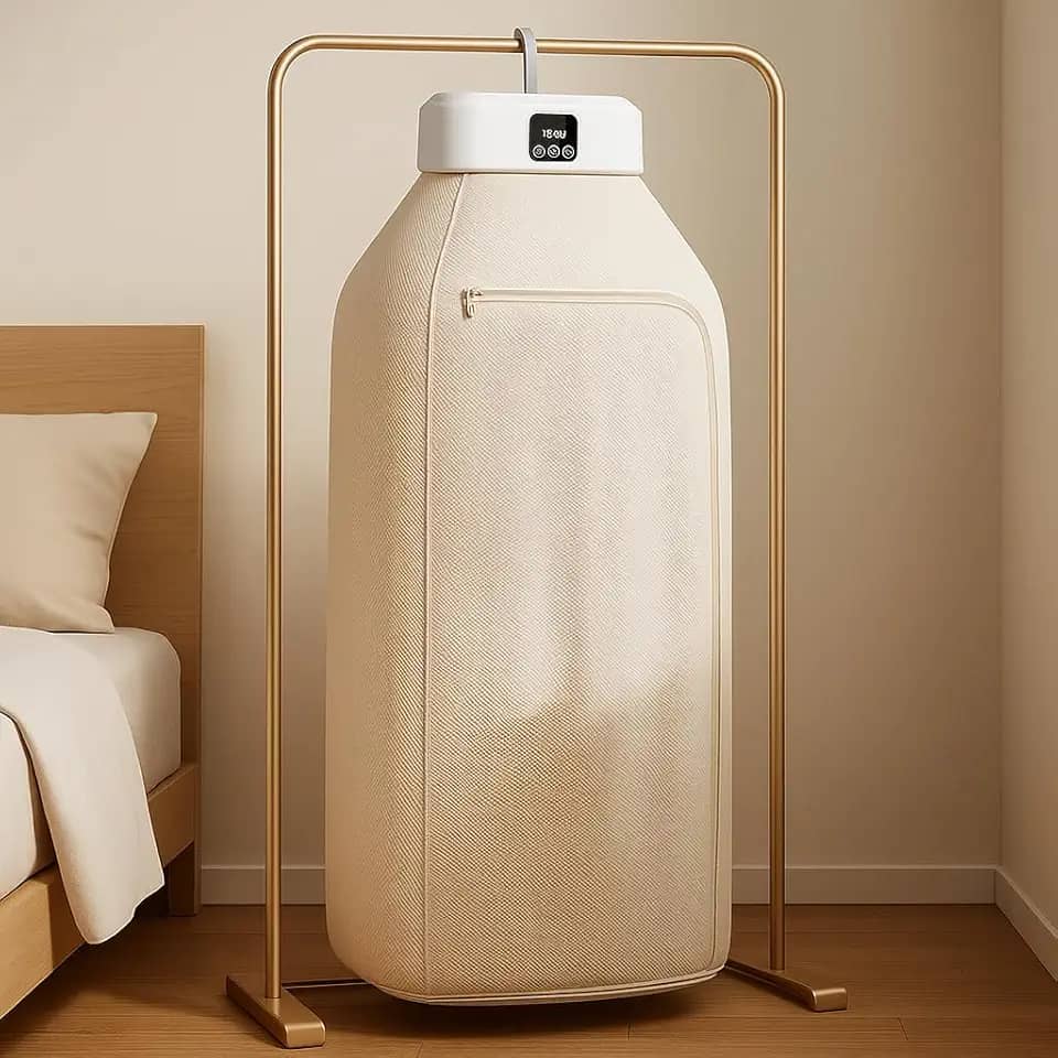 Secador De Roupas Premium Portátil Dobrável 220V, 600W, Com Temporizador, 2 Níveis De Aquecimento, Tela Touch, Antibacteriano, Silencioso E Compacto, Marca VARENZIA