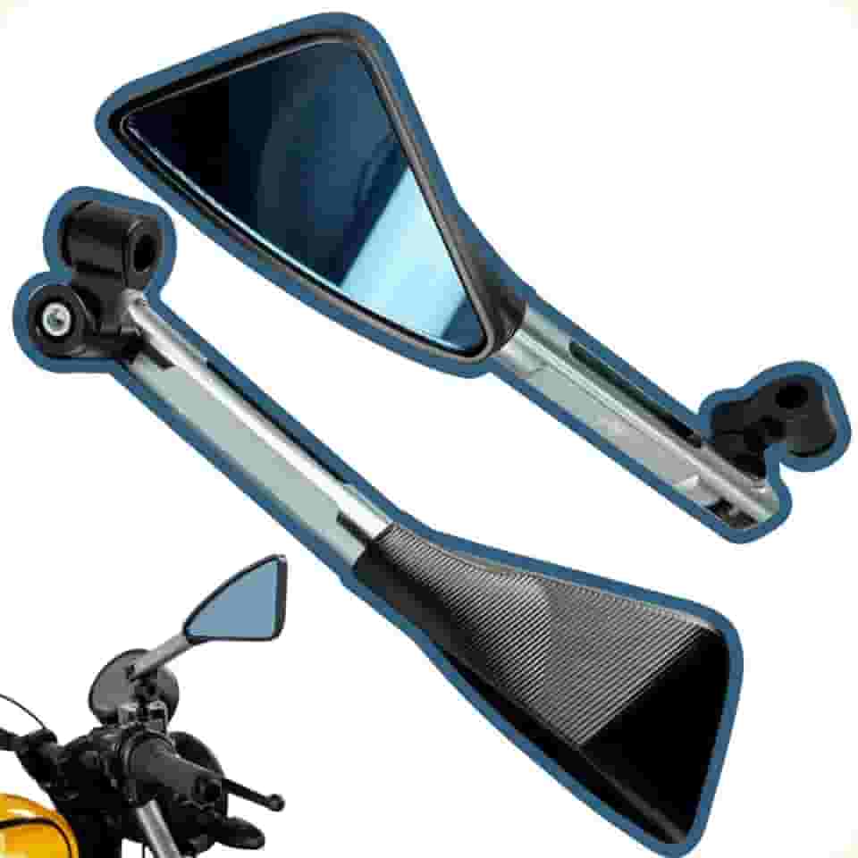 Retrovisor Esportivo Moto Triangular Alumínio Azul Anti-Reflexo Haste Retrátil Regulável Universal