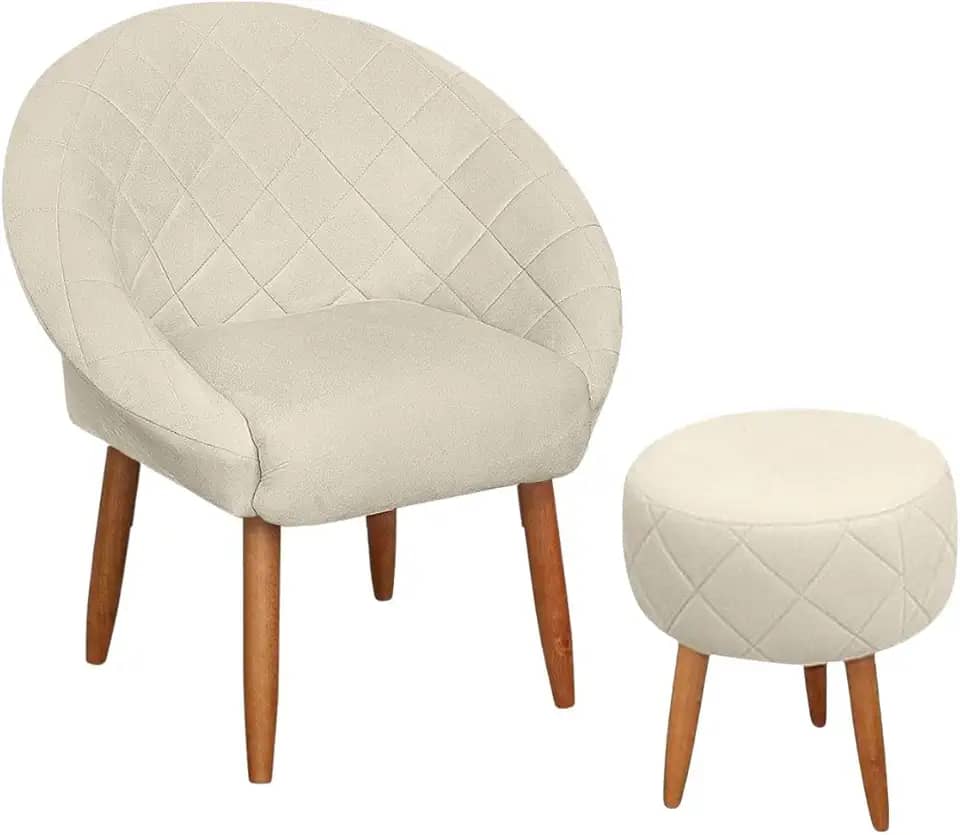 Poltrona com puff para sala de estar recepção resistente confortavel MOBLAN decor (BEGE)