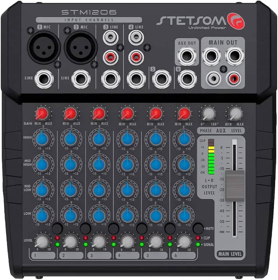 Mesa De Som Stetsom 12V STM1206 6 Canais 4 Eq Band