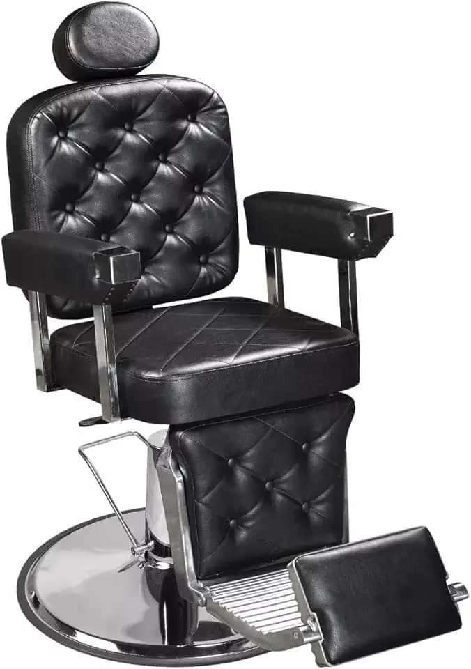 Cadeira de Barbeiro Dubai Premium Marri, Cadeira Giratória e Reclinável para Barbearia e Salão de Beleza, Design Ergonômico, Estrutura em Aço Reforçado, Estofado, Base em Metal - Preto (Marrom Café)
