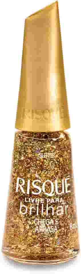 Esmalte Risqué Livre para Brilhar Glitter Dourado Chega e Arrasa 8ml