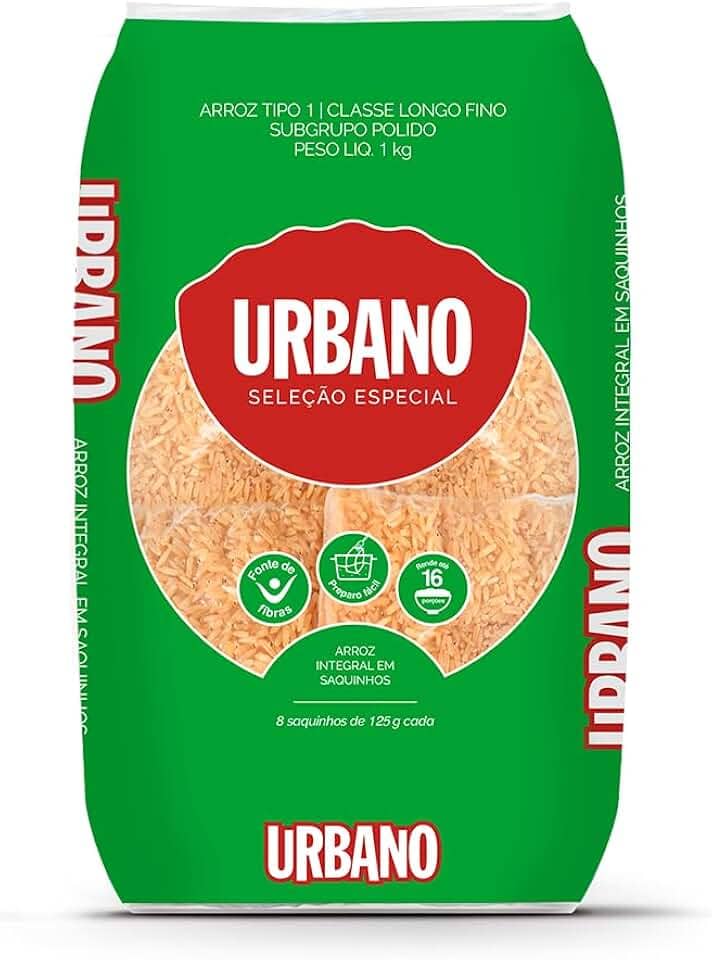 Urbano, Arroz Integral, 8 Saquinhos, Tipo 1-125g cada