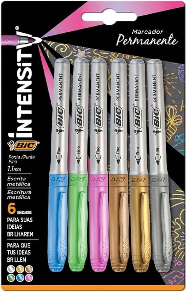 Pincel Marcador Permanente BIC Marking, Metálico, 6 Cores, Ponta Média de 1.1mm, c/ Grip Emborrachado, 971035