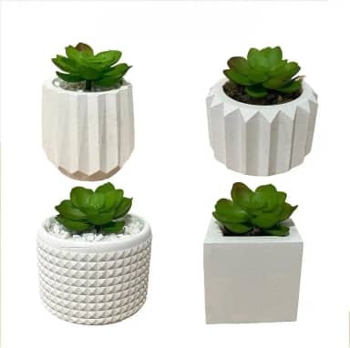 KIT 8/4 UNIDADES DE VASINHO DECORATIVO DE GESSO, CACTUS E PLANTAS ARTIFICIAS. (KIT 4 VASINHOS)